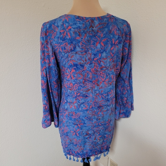 Soft Surroundings Batik Blue and Pink Tunic with Tassels - Picture 6 of 6